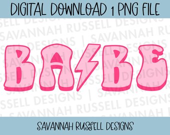Babe Hot Pink Lightning Trendy Clip Art | 1 PNG Digital Download | Bridesmaid Babe Tribe Hand Drawn Design | Digital Instant Download