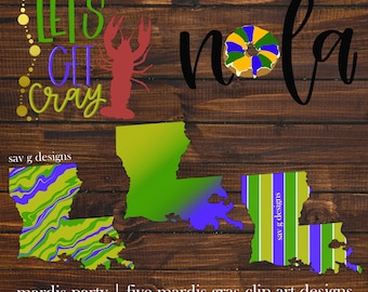 MARDI PARTY | 5 PNG Digital Download Files | Mardi Gras, 'Nola, King Cake, New Orleans Designs | Digital Instant Download | Sublimation File
