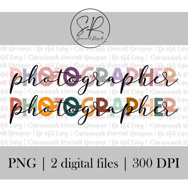 PHOTOGRAPHER Boho + Pastel | 2 PNG Digital Downloads | Photographer, Artist, Photographer PNG, Camera Design | Digital Download