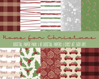 HOME FOR CHRISTMAS | Set of 10 Digital Papers | High Quality Instant Download Digital Papers | Christmas, Vintage, Holiday Digital Paper