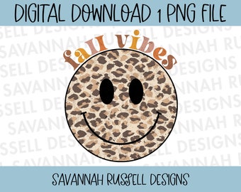 Fall Vibes Leopard Smiley Face Clip Art | 1 PNG Digital Download | Fall Autumn Trendy Clip Art | Digital Instant Download