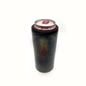 Skinny Can Cooler Duo 2 in 1 | Hard Seltzer Double Walled Cooler with Lid | Stainless Cozie | Black Sparkle