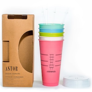 Pastel Color Changing Cups | Iced Coffee Cups | Set of 5 | 24oz Tumblers | With Lids and Straws  | Venti Tumblers | BPA Free