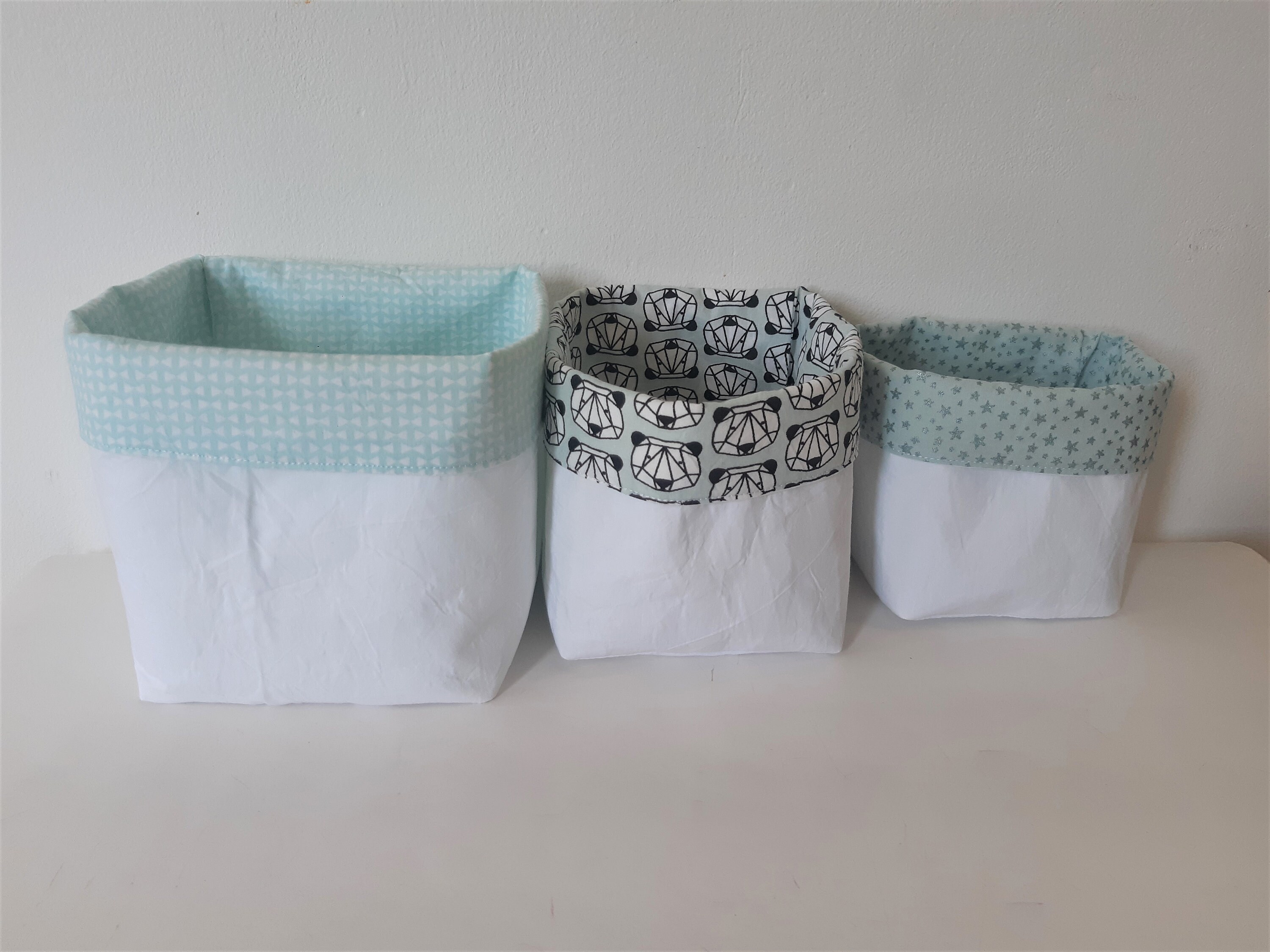 Panier Rangement Bébé, Corbeille Tissu Menthe, Turquoise Vert Eau, Panier Lot Tissu, Cache Pot, Couc