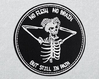Funny skull punk patch for jackets iron on, embroidered goth death patch for backpacks, sarcastic mental health patch