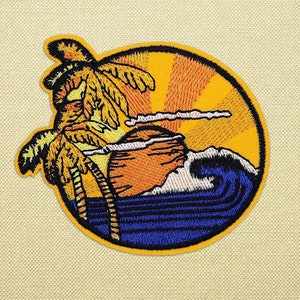 Beach sunset patch for hats, outdoor surf patch for jackets, Cool embroidered backpack patches iron on