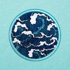 Iron on ocean wave patch for backpacks, embroidered beach surf patch for jackets, outdoor nature adventure patch