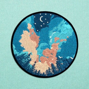 Night sky moon iron on patch for backpacks, embroidered outdoor nature camping patch for jackets, mountain hiking travel patch