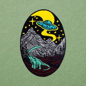 Alien dinosaur patch for jackets, Embroidered space ufo patch for backpacks, Cool nature patches iron on