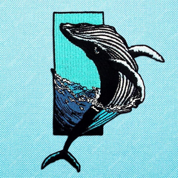 Iron on humpback whale patch, ocean nature patch for jackets, outdoor nautical patches for backpacks