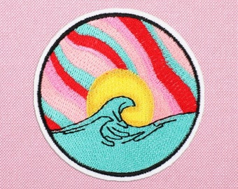 Groovy ocean wave patch for jackets, aesthetic surf outdoor patch for backpacks - iron on