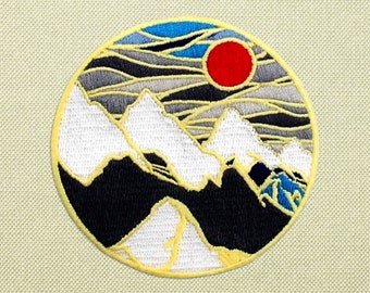 Mountain sunset patch for backpacks, Nature hiking patch for jackets, Iron on outdoor travel patches for hats
