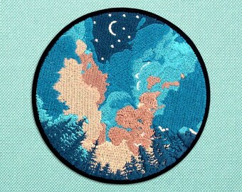 Night sky moon iron on patch for backpacks, embroidered outdoor nature camping patch for jackets, mountain hiking travel patch