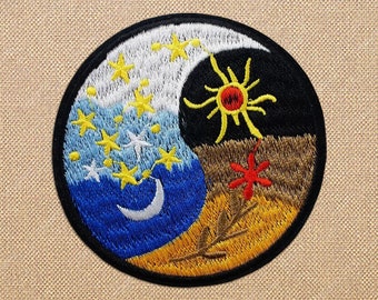 Embroidered sun and moon patch for jackets, celestial nature patches for backpacks, cool travel patches iron on