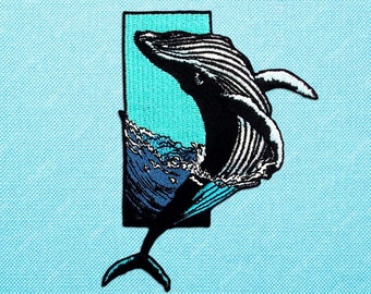 Iron on humpback whale patch, ocean nature patch for jackets, outdoor nautical patches for backpacks