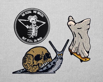 Goth punk jacket patches iron on, embroidered death horror patches for backpacks