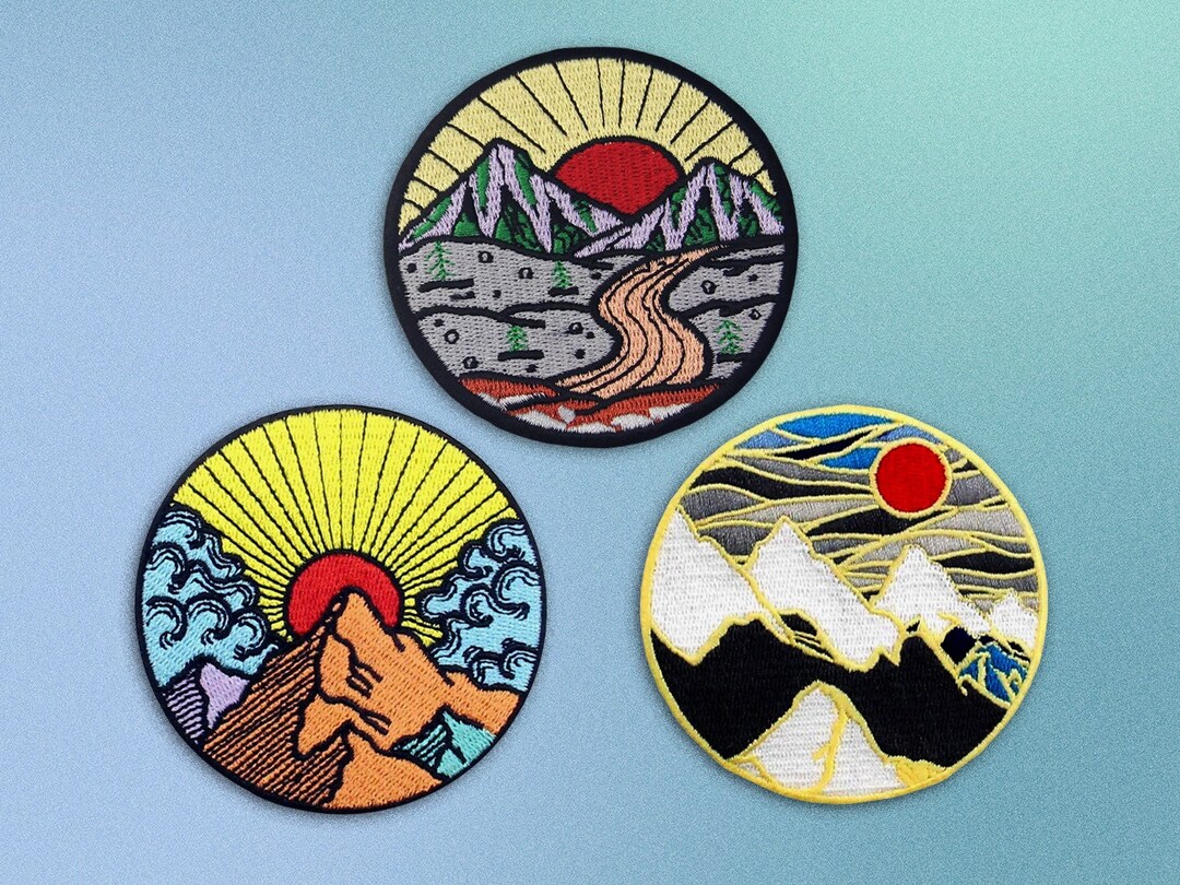 Mountain Sunset Pack of Patches, Embroidered Outdoor Patches for