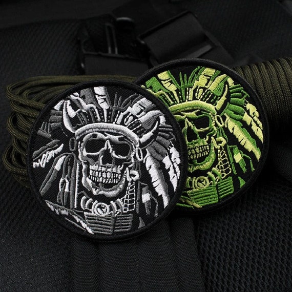 Parche de moral de calavera nativa para mochilas, parches militares  tácticos de velcro para chaquetas gancho y bucle / hierro encendido -   México