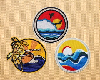 Cool travel patches for jackets, Surf hawaii patches for backpacks, Outdoor nature patches iron on