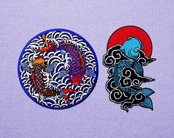 Japanese koi fish patch iron on, embroidered japan ocean patch for backpacks