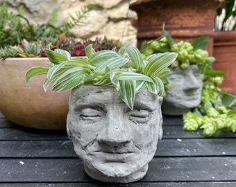 Concrete Plant Pot Head Face Planters. Cement Garden Decor Indoor and Outdoor Plants. Perfect handmade weird gift