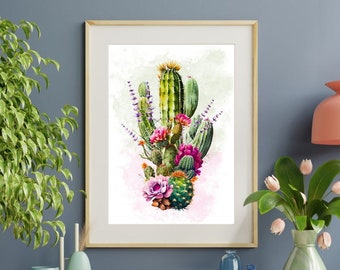 Cactus Wall Art, Watercolor Saguaro Wall Decor, Southwest Art Print, Western Wall Art, Arizona Cactus Illustration, Watercolor Cactus Print