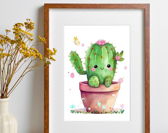 Succulent Wall Art, Watercolor Succulent Print, Cute Succulent Nursery Decor, Southwest Wall Print, Cactus Nursery Art, Cute Boho Decor