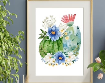 Barrel Cactus Wall Art, Blue Cactus Wall Art, Blue Cactus Wall Decor, Arizona Cactus Decor, Blue Arizona Cactus, Southwest Wall Art, SW Art