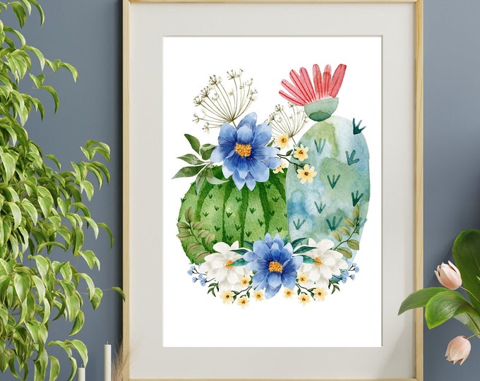 Barrel Cactus Wall Art, Blue Cactus Wall Art, Blue Cactus Wall Decor, Arizona Cactus Decor, Blue Arizona Cactus, Southwest Wall Art, SW Art