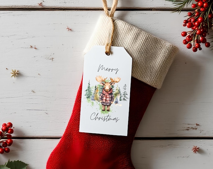 Christmas Moose Gift Tags: Plaid Holiday Design (Digital Download)