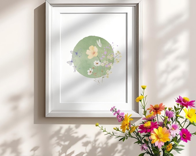 Japandi Inspired Floral Watercolor Art Print: Minimalist Botanical Wall Decor
