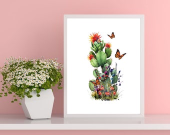 Cactus Wall Art, Cactus Wall Decor, Southwest Wall Art, Arizona Cactus Wall Print, Southwest Decor, Green Cactus Wall Decor, Butterfly Decor