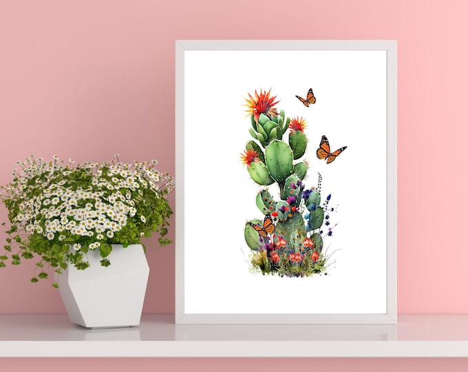 Cactus Wall Art, Cactus Wall Decor, Southwest Wall Art, Arizona Cactus Wall Print, Southwest Decor, Green Cactus Wall Decor, Butterfly Decor