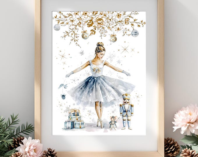Nutcracker Ballerina Christmas Print: Festive Holiday Wall Art