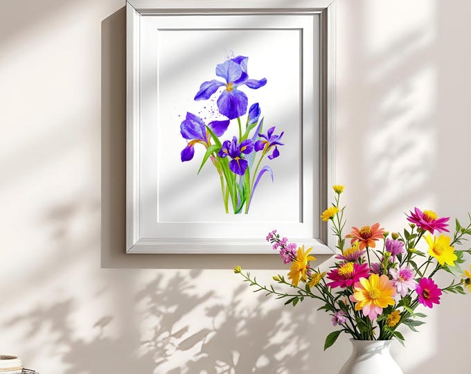 Watercolor Iris Art Print: Purple Floral Wall Decor