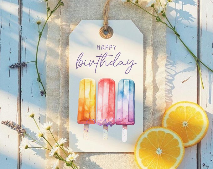 Popsicle Birthday Gift Tags, Summer Party Favor Printable Tag, Colorful Digital Tag Set for Kids Birthday, Instant Download, Ice Cream Decor