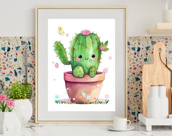 Succulent Wall Art, Watercolor Succulent Print, Cute Succulent Nursery Decor, Southwest Wall Print, Cactus Nursery Art, Cute Boho Decor