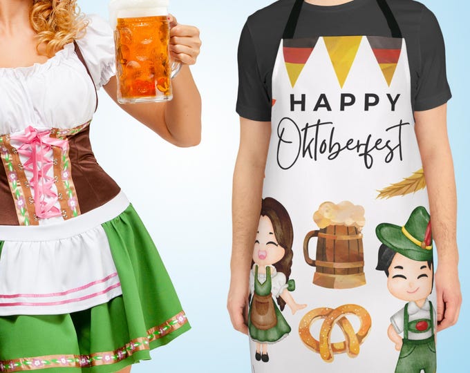 Oktoberfest Festive Chef's Apron, German Oktoberfest Cooking Gift, German Beer Lover's Apron for Her, Oktoberfest Party Host Apparel for Him