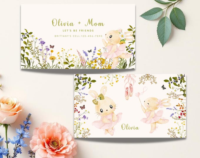 Ballerina Bunny Playdate Cards: Custom Contact Info, Dance Class