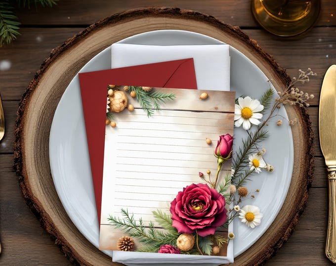 Vintage Rose Stationery Set: Lined Writing Paper with Envelope Choice (Set of 3)