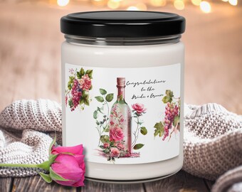 Congratulations to the Bride and Groom Wine and Grapes Scented Candle, Floral Watercolor Wine Bottle Soy Candle, Wedding gift for Wine Lover