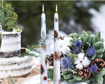 Rustic Pinecone Taper Candles, Forest Retreat Candlesticks, Nature Inspired Pinecone Dinner Candle, Woodland Themed Decor, Housewarming Gift