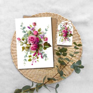 Blush Pink Rose Watercolor Card: Botanical Cottagecore Thank You Note