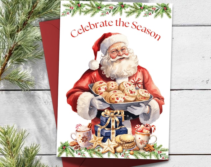 Santa's Christmas Cookies Watercolor Greeting Card