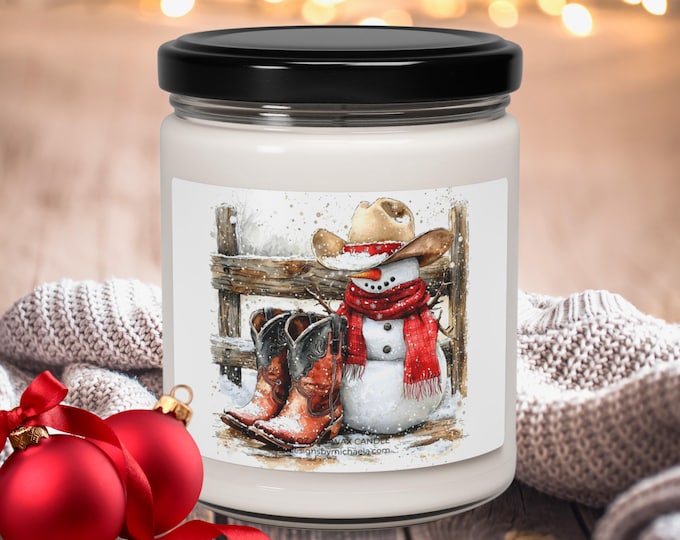 Cowboy Snowman Christmas Candle – Rustic Western Holiday Décor