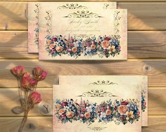 Vintage Floral Business Cards Elegant Custom Design 100 Cards Free Shipping, Victorian Business Cards with Floral Design for Creatives