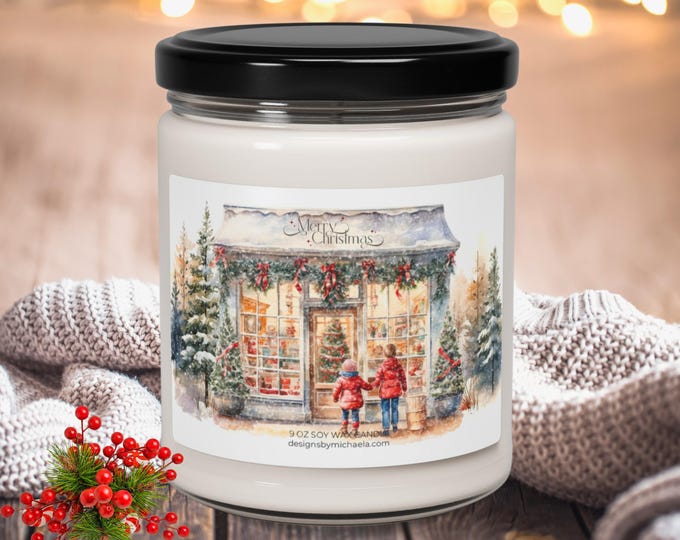 Christmas Storefront Scented Soy Candle, Holiday Toy Shop Decor