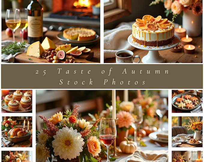 Autumn Stock Photo Bundle: Cozy Fall Mockups, Thanksgiving Table (Digital Download)