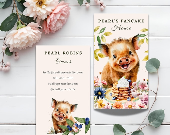 Whimsical Pig Business Cards: Watercolor Farmhouse Design