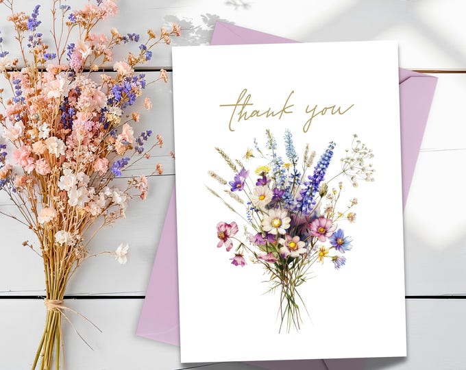 Wildflower Thank You Card: Watercolor Floral Note + Gift Tag